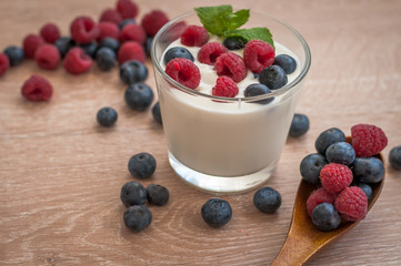 yogurt with raspberries and blueberries