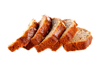 Banana cake on white background