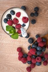 yogurt with raspberries and blueberries