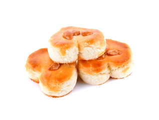 Heart-shaped cookies. Cookies Singapore (thai name) on white bac