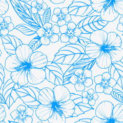 Tropical seamless pattern with exotic plants and hibiscus flowers. © Ms.Moloko