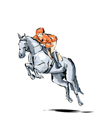 Illustrazione di fantino a cavallo durante una competizione di equitazione