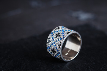 Silver ring with diamonds