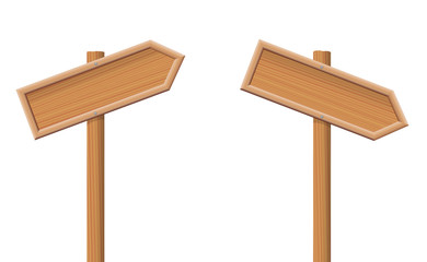 Guideposts pointing up and down - unlabeled, wooden arrows.