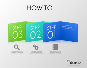Vector colorful banners with three steps. Infographic 3d boxes with business icons.  
