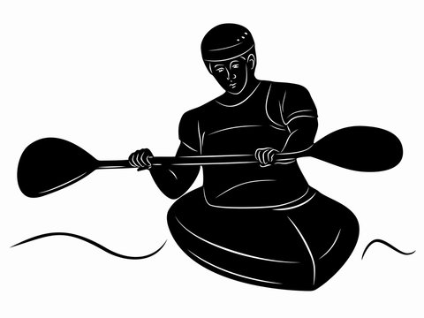 silhouette of kayaker , vector drawing