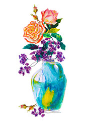 Vintage pitcher with flowers roses and forget-me