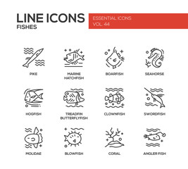 Fototapeta na wymiar Fishes - line design icons set
