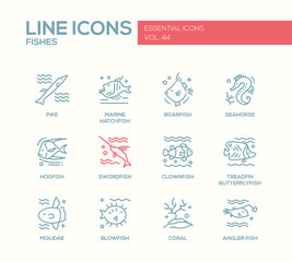 Fishes - line design icons set