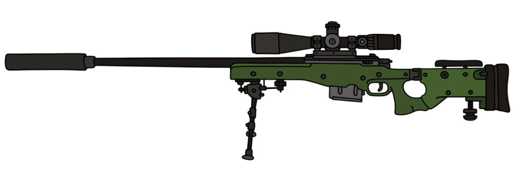 Green sniper rifle / Hand drawing, vector illustration