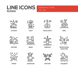 Russian symbols - flat design line icons set