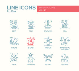 Russian symbols - flat design line icons set