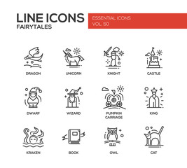 Fairy Tales- flat design line icons set