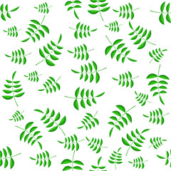 Summer Green Leaves  Isolated on White Background. Seamless Different Leaves Pattern