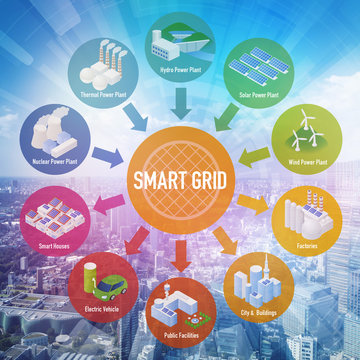 Smart Grid conceptual abstract image. Various architectures and applications about renewable energy and modern lifestyle, smart energy network, internet of things