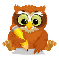 Obraz premium Vector Illustration of an Owl writing on a Blank Paper