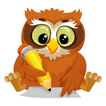 Vector Illustration of an Owl writing on a Blank Paper