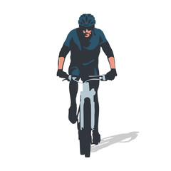 Naklejka premium Cyclist riding a mountain bike. Cycling. Vector illustration