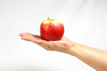 Red apple held on hand