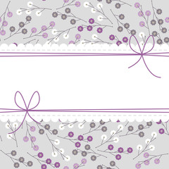 Lace frame with cute background, bows and flowers