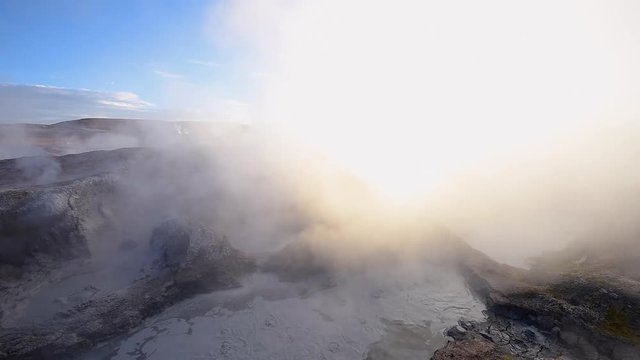 Mud geyser in Sol De Manana at sunrise ,Altiplano Bolivia