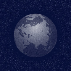 Vector stippled globe. Asia. Dark edition