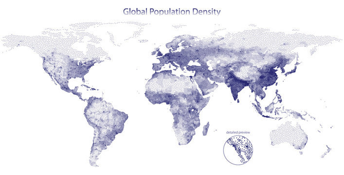 Stippled vector map of global population density. Light edition