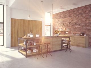 Modern Design Luxurious Kitchen Interior. 3d rendering