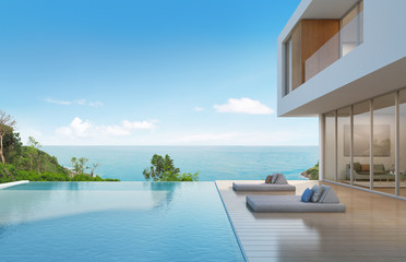 Beach house with pool in modern design - 3d rendering - obrazy, fototapety, plakaty