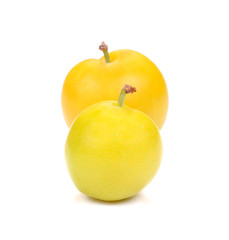 Yellow Ripe plum on white background.