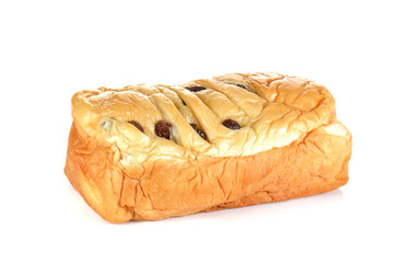 Raisin bread on white background.