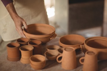 Various pottery on table