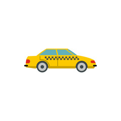 Yellow taxi car icon in flat style on a white background