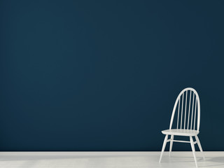 White chair against a dark-blue wall - obrazy, fototapety, plakaty