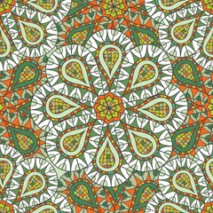 Peel and stick wall murals Moroccan Tiles Seamless pattern of hand-drawn and painted mandalas. Vector graphics.
