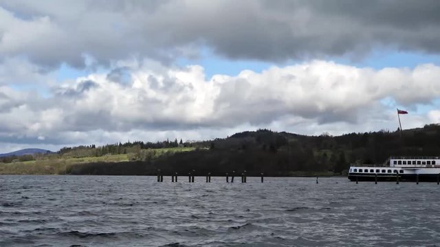 Dramatic panning time lapse of the paddle steamer at loch lomond Scotland