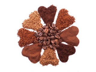 Сердечки из разных видов кофе
