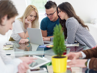 Startup business, young creative people group brainstorming on t