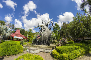 Garden with statues symbol of the city of Surabaya