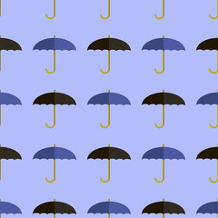 Vector Black Blue Umbrella Seamless Pattern. Umbrellas Background