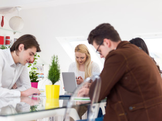 Fototapeta premium Coworkers team brainstorm in modern office, team building plan a