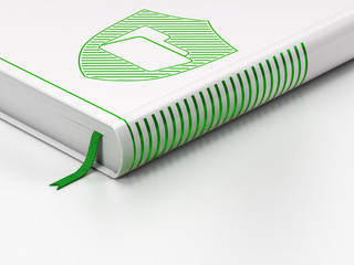 Business concept: closed book, Folder With Shield on white background