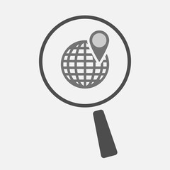 Isolated magnifier icon with a world globe