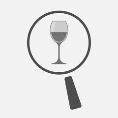 Isolated magnifier icon with a cup of wine