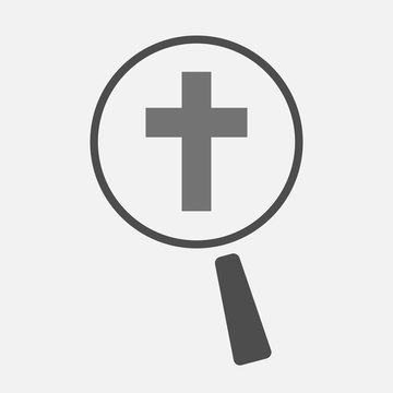 Isolated magnifier icon with a christian cross