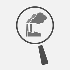 Isolated magnifier icon with a factory