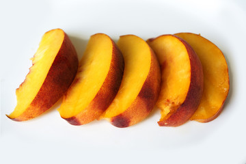 Ripe peach fruit isolated on white background