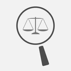 Isolated magnifier icon with a justice weight scale sign