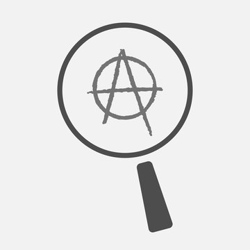 Isolated magnifier icon with an anarchy sign
