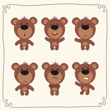 Vector set isolated emotions teddy bear. Stickers emoticons bear with different emotions.